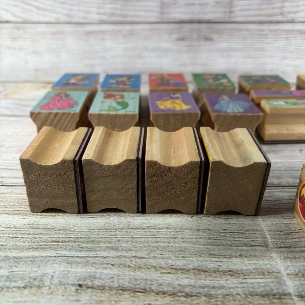 Disney Wooden Rubber Stamp Lot of 23 Mickey Mouse Princess Ariel Planes Craft